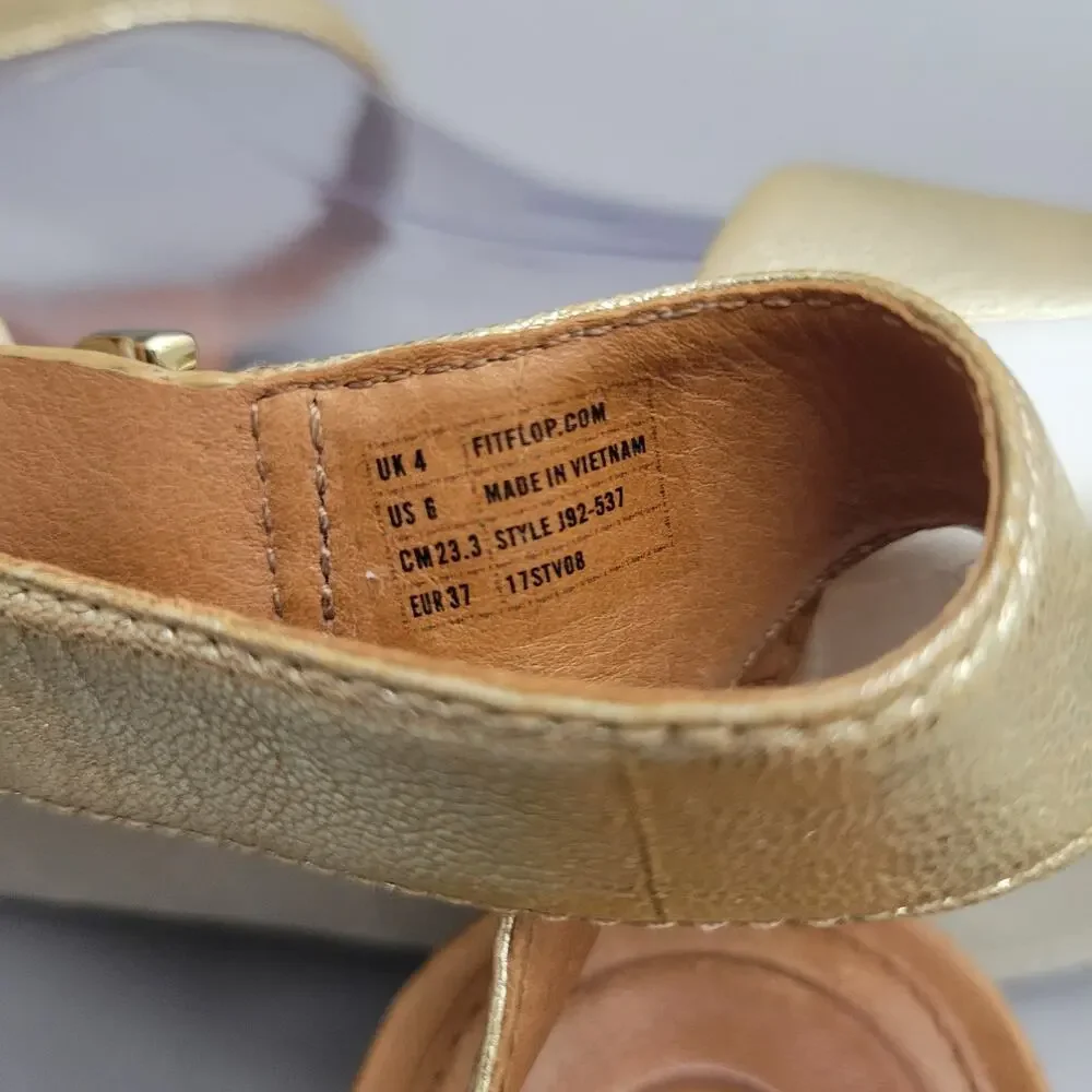 Fitflop Fit Flop Cova Womens Size 6 Ankle Strap Closed Toe Sandal Metallic Gold